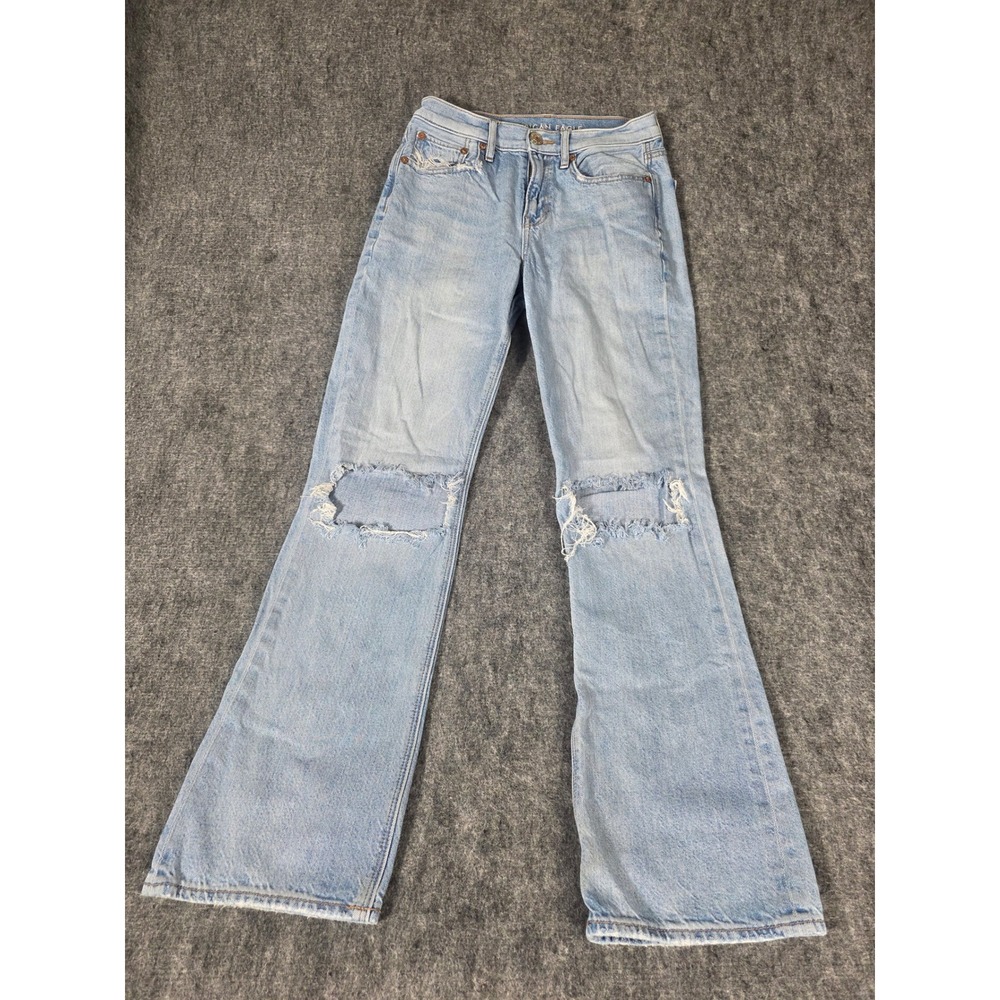 Womens Size 2 Jeans Flare Ripped Distressed Light Wash American Eagle Y2K